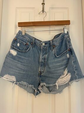 Levi's Distressed Light Blue High-Rise Denim Shorts